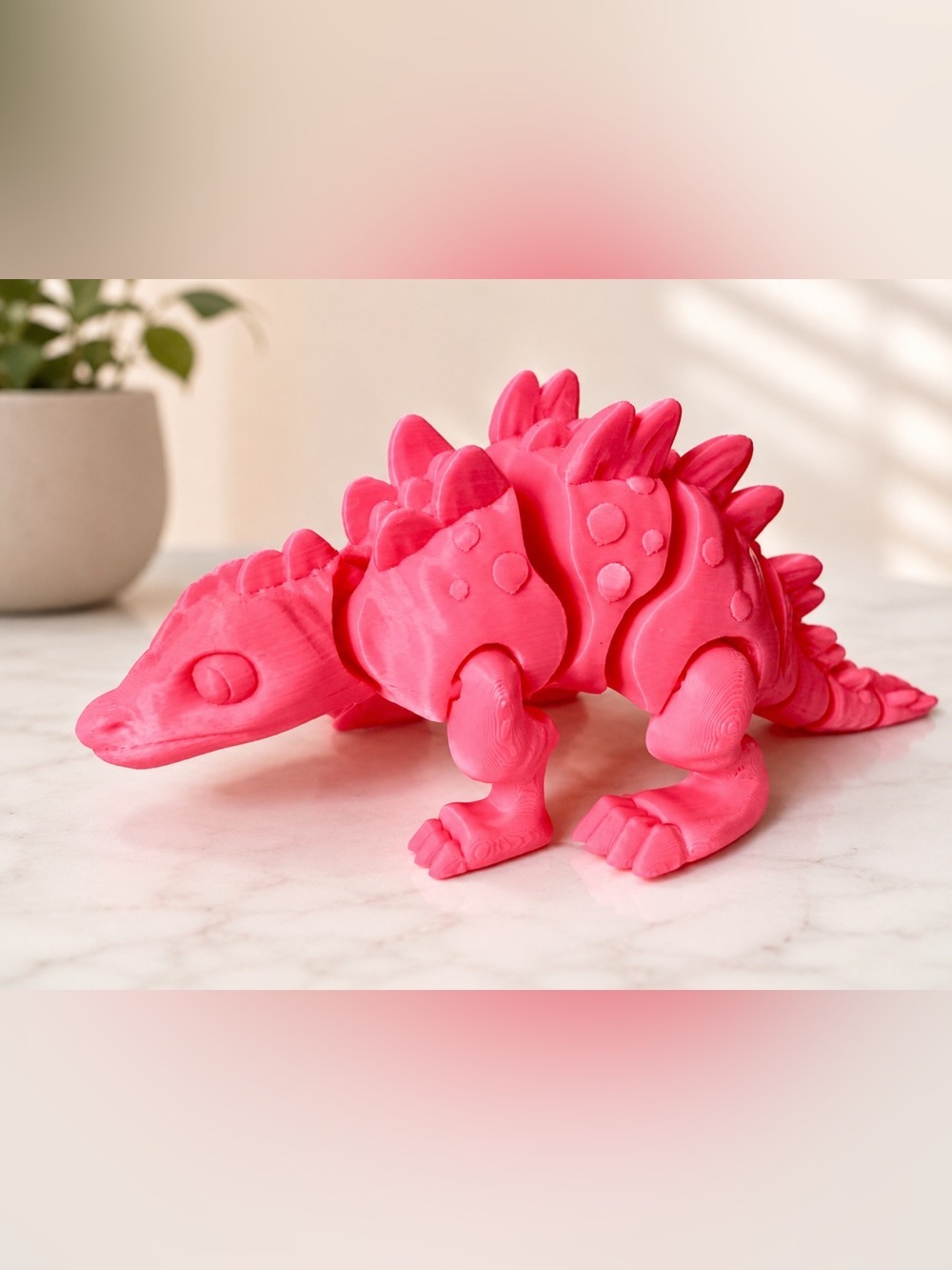 Articulated 3D Printed Pink Dinosaur Toy Stegosaurus Movable Joints